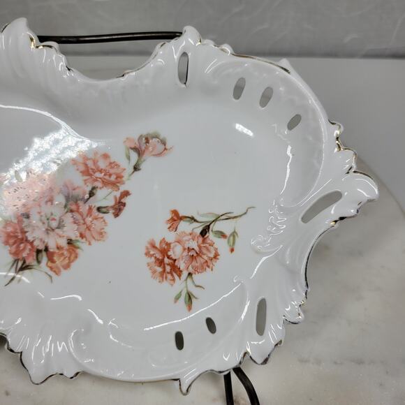 Furstenberg Floral Reticulated Trinket Dish 9.7" Porcelain Dresser Tray Germany - Picture 10 of 15